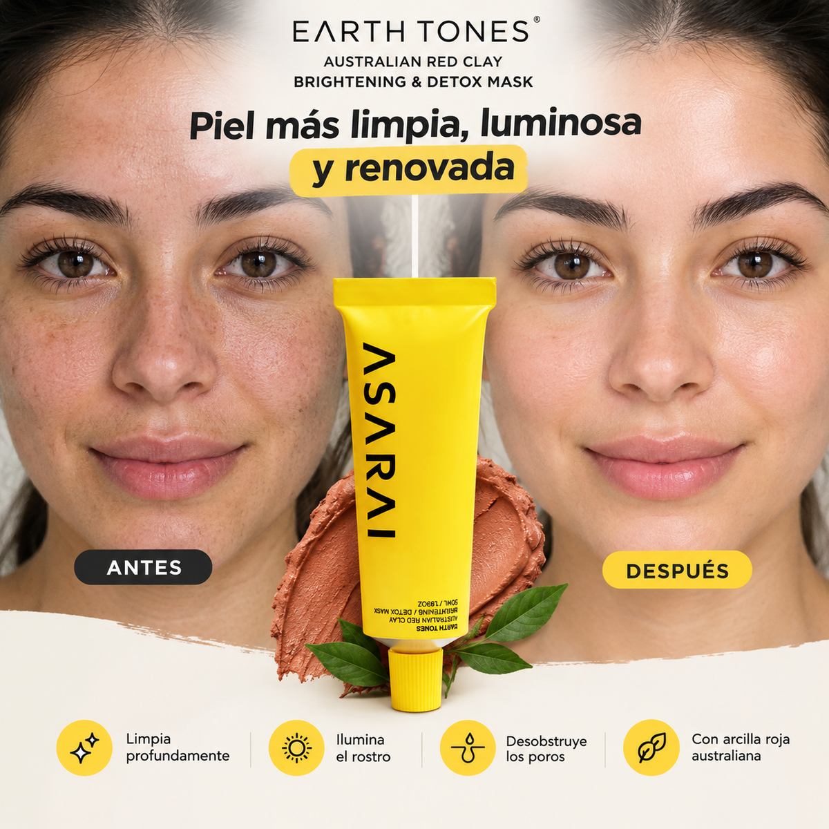 ASARAI – Mascarilla iluminadora y desintoxicante de Arcilla Roja Australiana.
