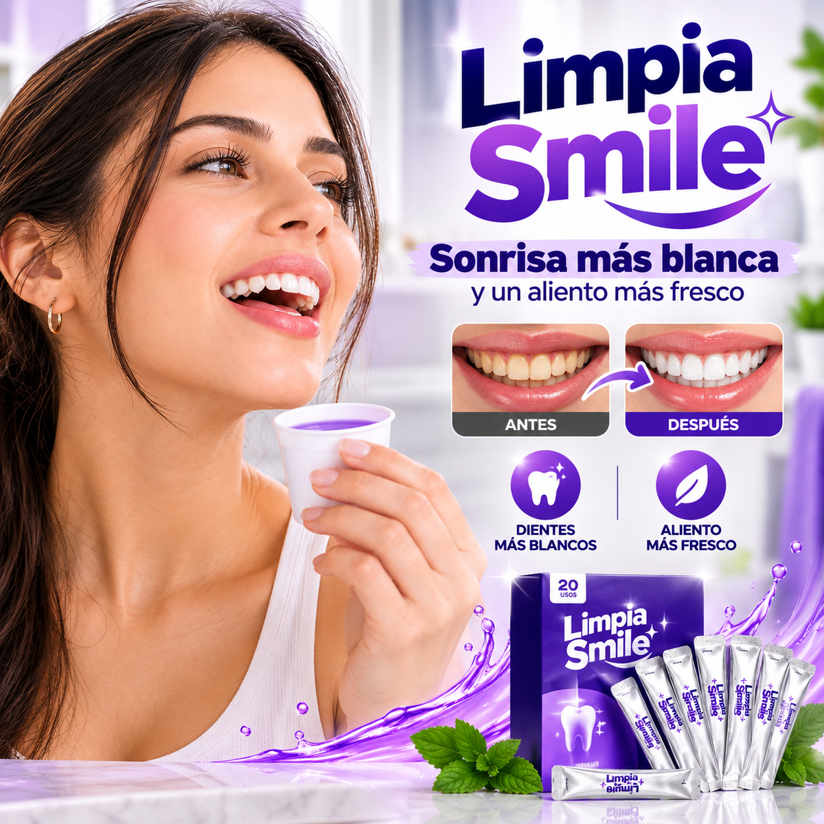 LIMPIA SMILE – Enjuague bucal para una sonrisa radiante y fresca.