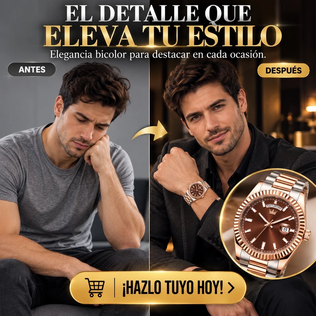 Olves - Reloj elegante con acabado oro rosado