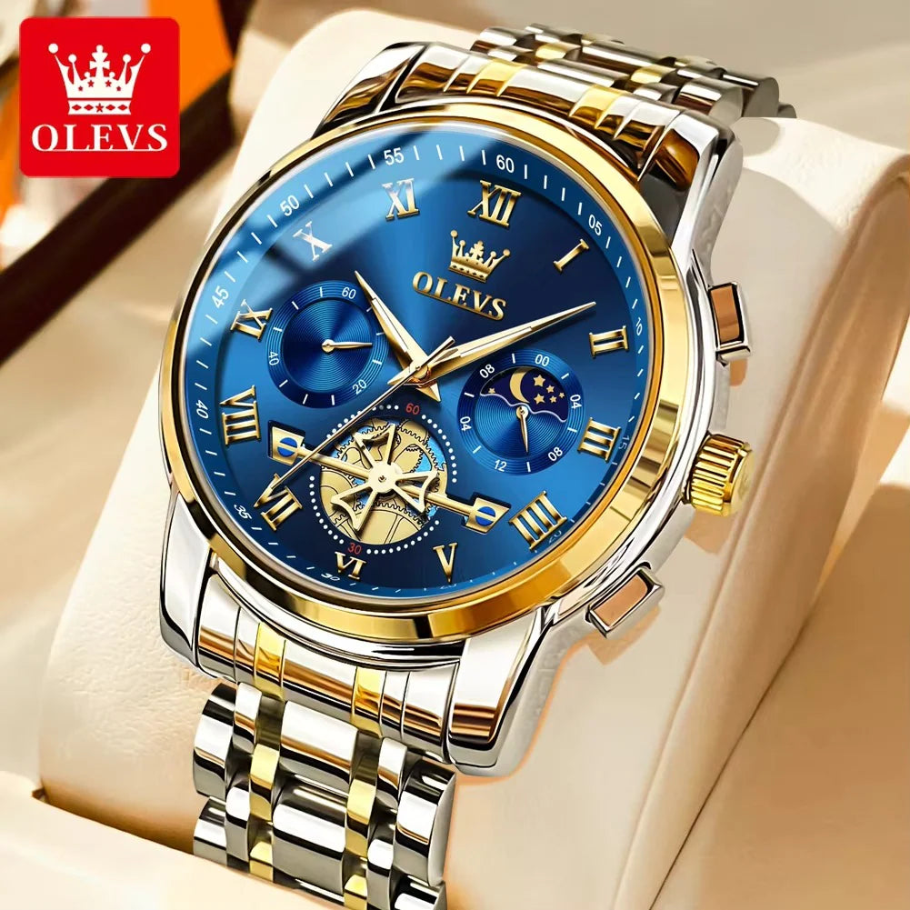 GOLDEN OLEVS - Reloj de lujo con múltiples funciones para hombre