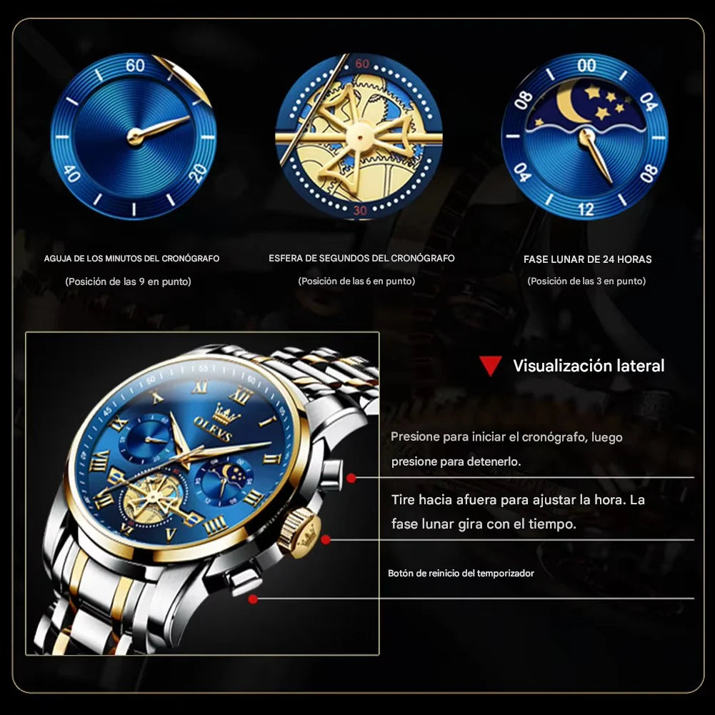 GOLDEN OLEVS - Reloj de lujo con múltiples funciones para hombre
