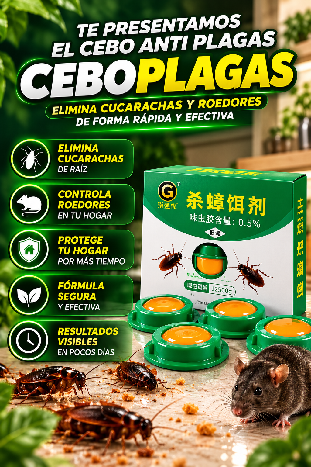 CEBO ANTI PLAGAS - Elimina Cucarachas y Rodedores por completo PRO