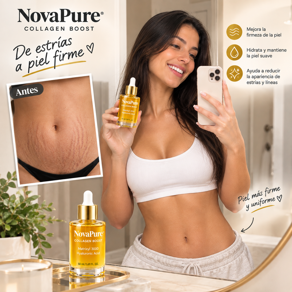 NovaPure ® - Aceite corporal de seda / Redescubre la confianza con una piel más firme, suave y radiante