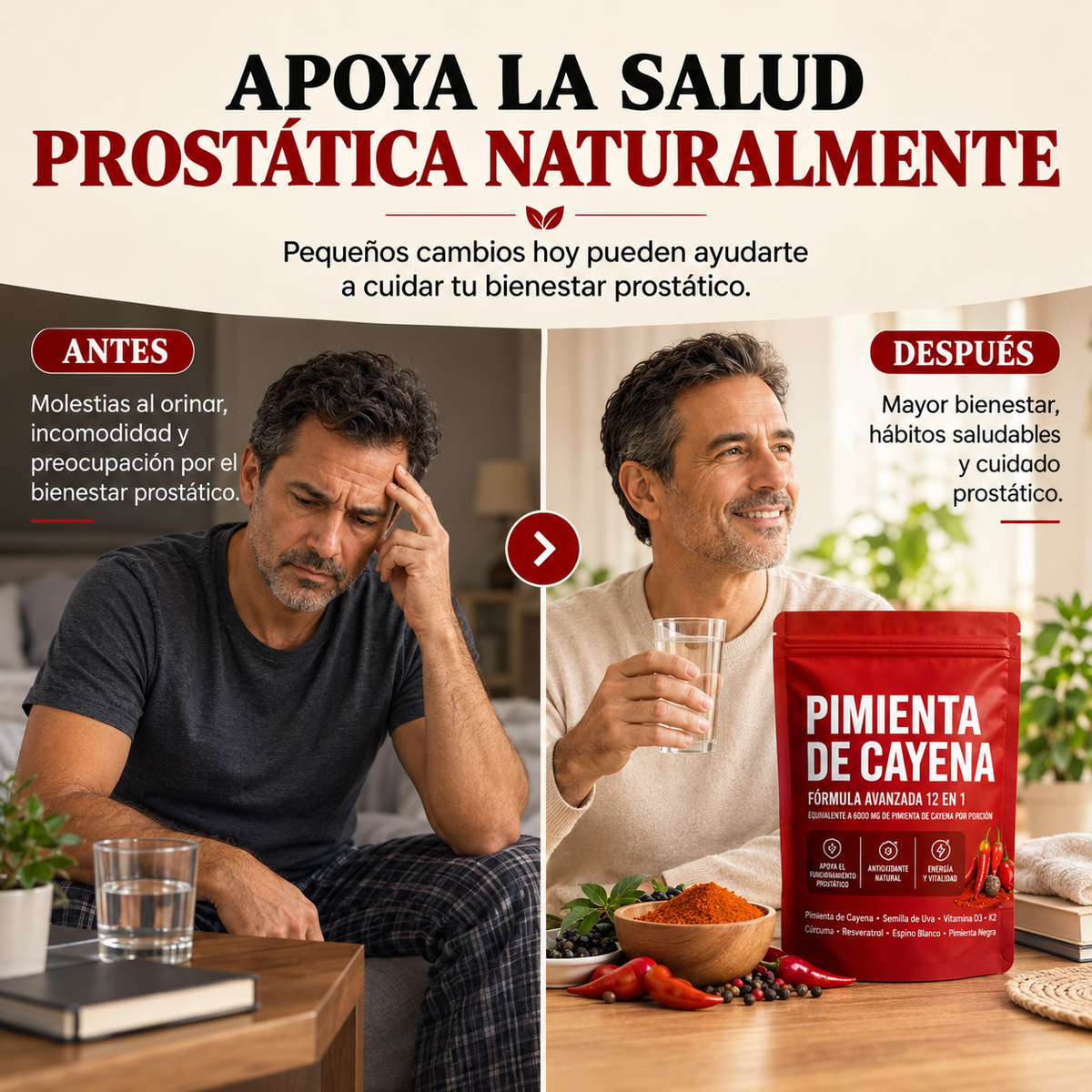 Cayenne Pepper  - Capsulas de semilla de cayena / Apoya la salud prostática naturalmente