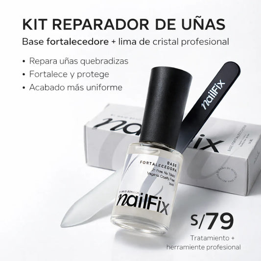 NAIL FIX- Kit Reparador de Uñas -Base Fortalacedora + Lima de Cristal Profesional.