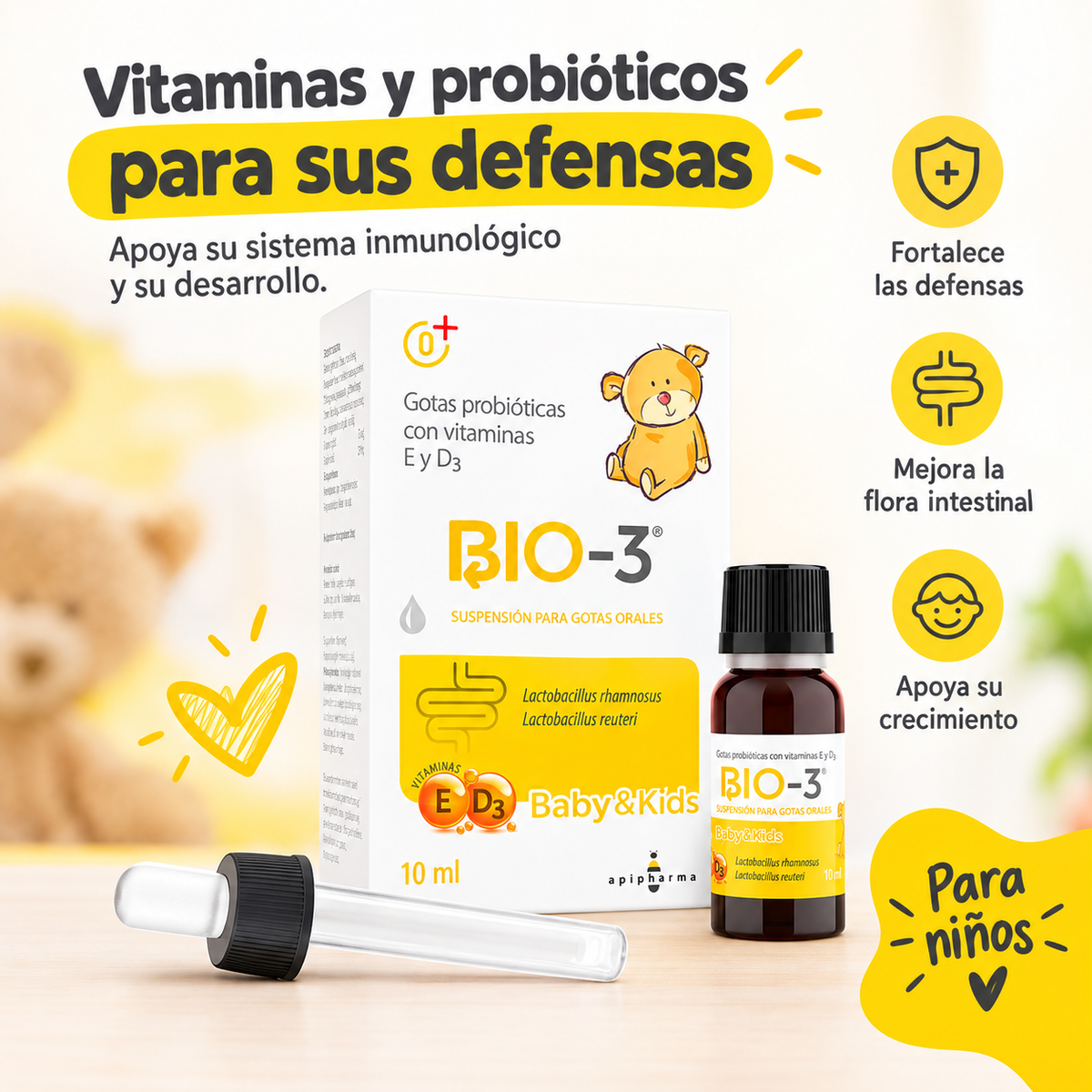 Bio-3 ® Probióticos en gotas / Promueve una flora intestinal saludable y el desarrollo óptimo del sistema inmunológico