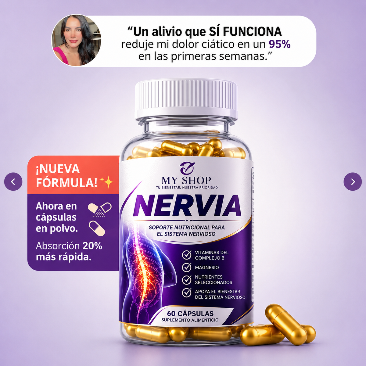 NERVIA - Cápsulas que eliminan el dolor del nervio ciatico y espalda