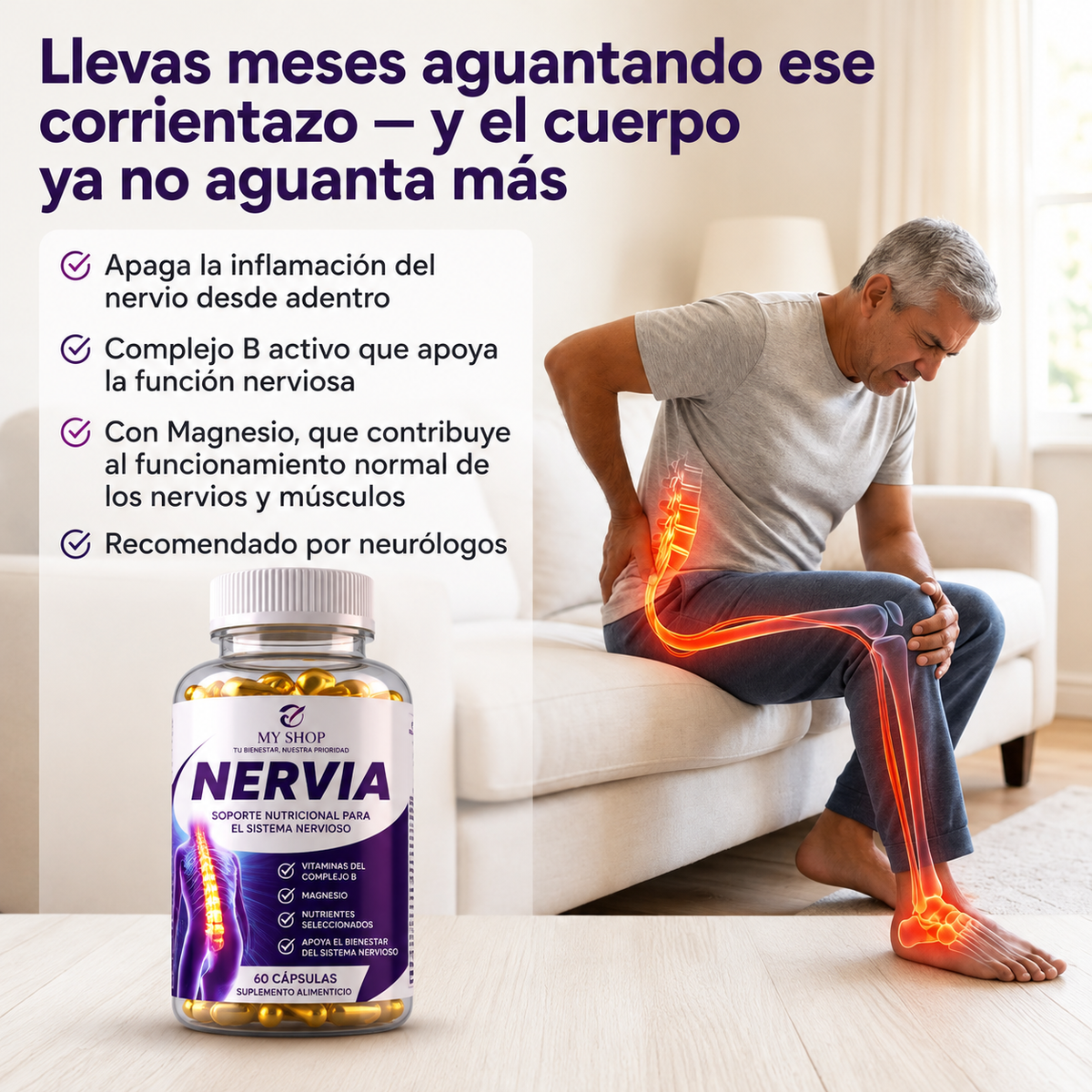 NERVIA - Cápsulas que eliminan el dolor del nervio ciatico y espalda
