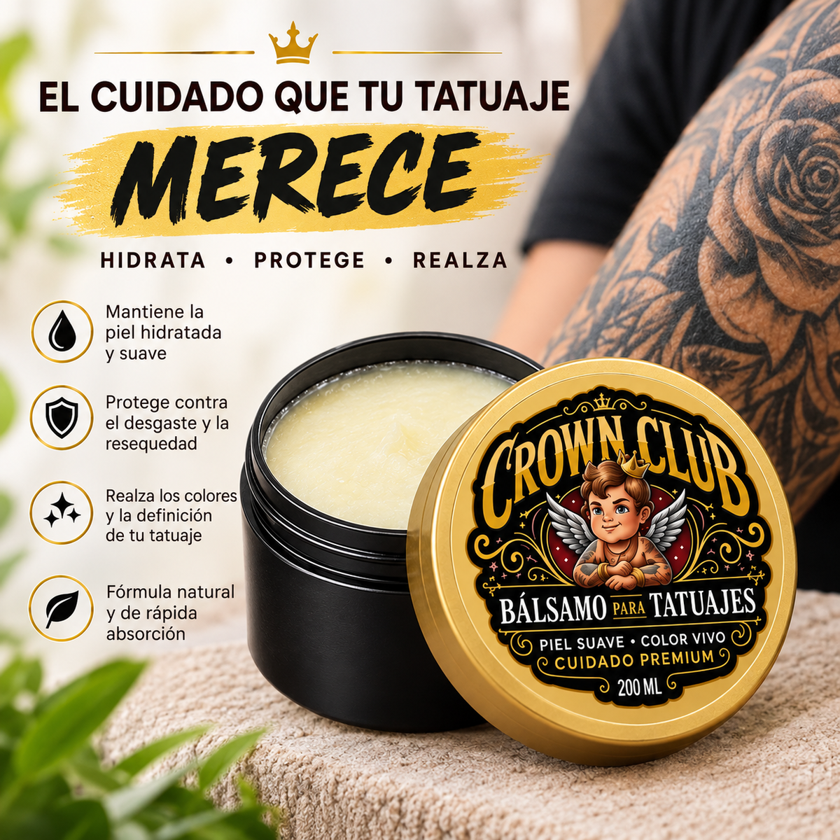 CROWN CLUB - Mantequilla Recuperadora de Color de Tatuajes / Cuidado Premium