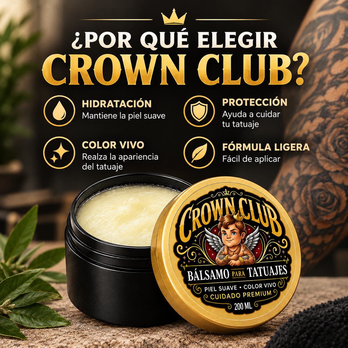 CROWN CLUB - Mantequilla Recuperadora de Color de Tatuajes / Cuidado Premium