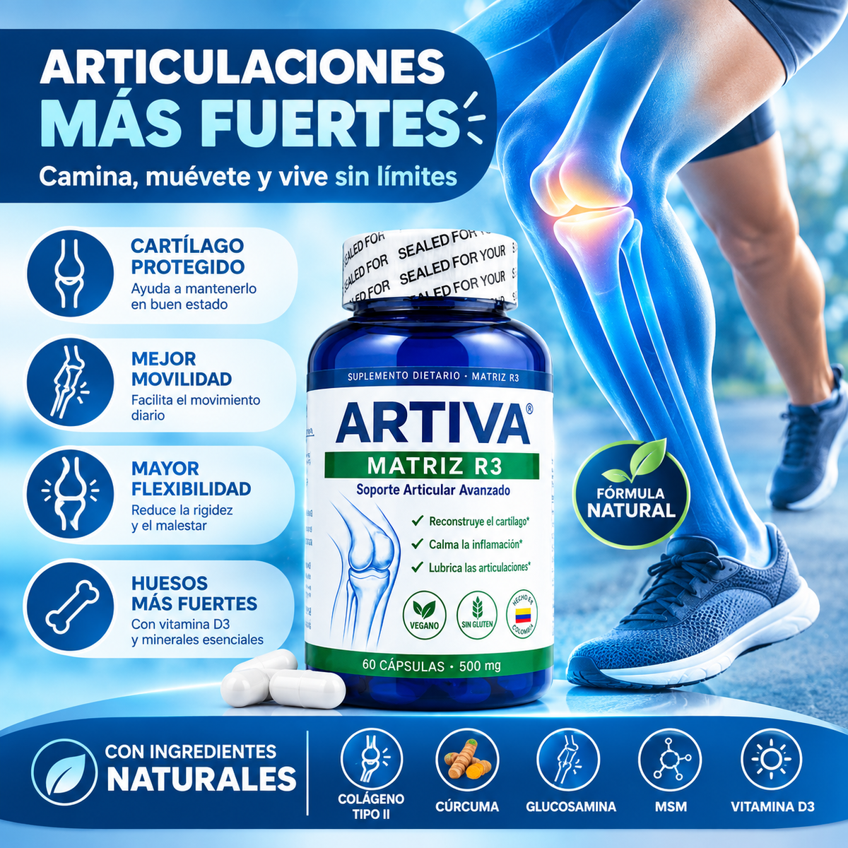 ARTIVA MATRIZ R3 - Cápsulas de soporte y cuidado articular