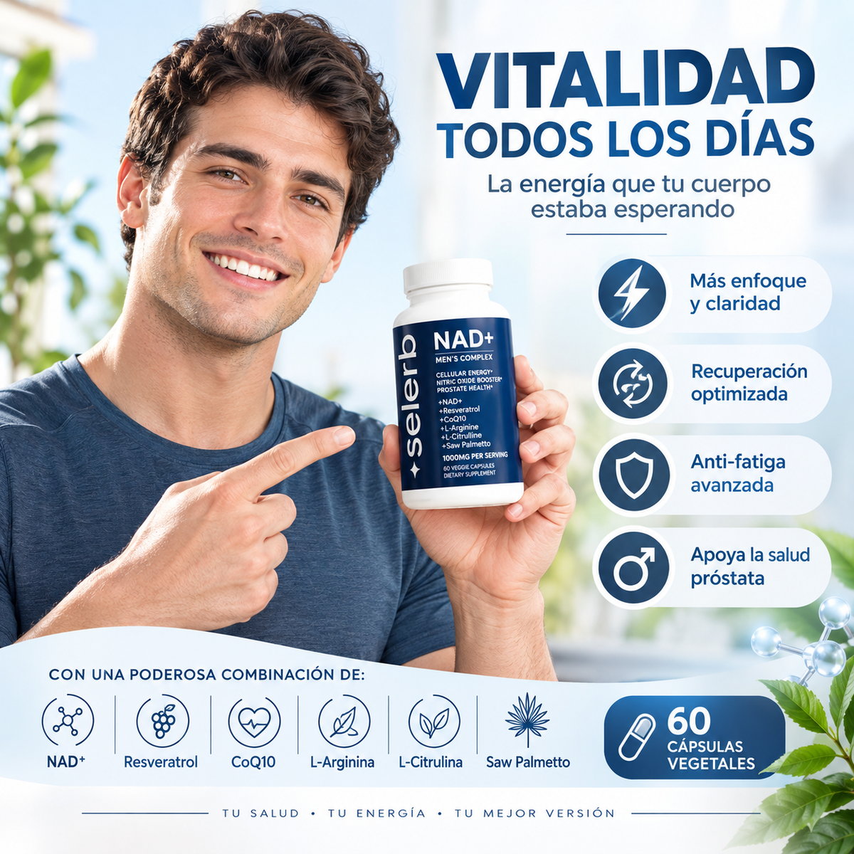 Selerb NAD -  Fórmula de vitalidad y bienestar masculino