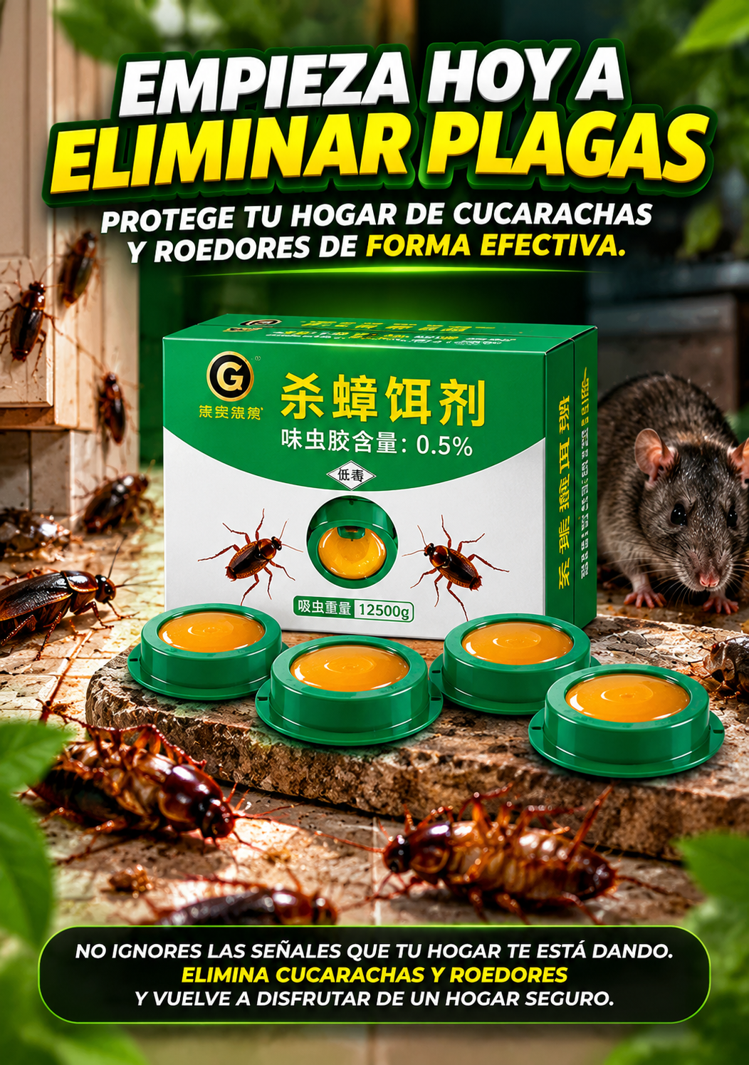 CEBO ANTI PLAGAS - Elimina Cucarachas y Rodedores por completo PRO