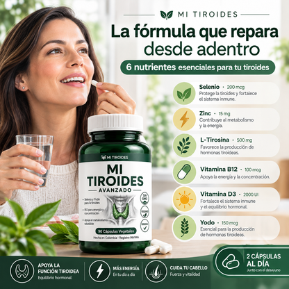 MI TIROIDES AVANZADO - Suplemento nutricional con 6 nutrientes para apoyar la función tiroidea