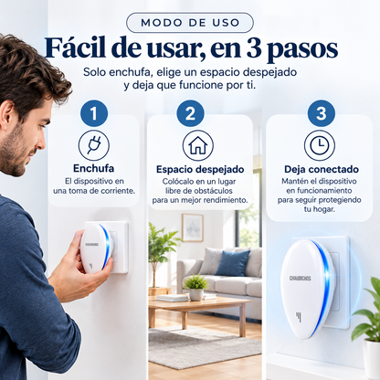 Repelente Ultrasónico ChauBichos™ - Dispositivo eléctrico que ahuyenta plagas mediante ondas ultrasónicas