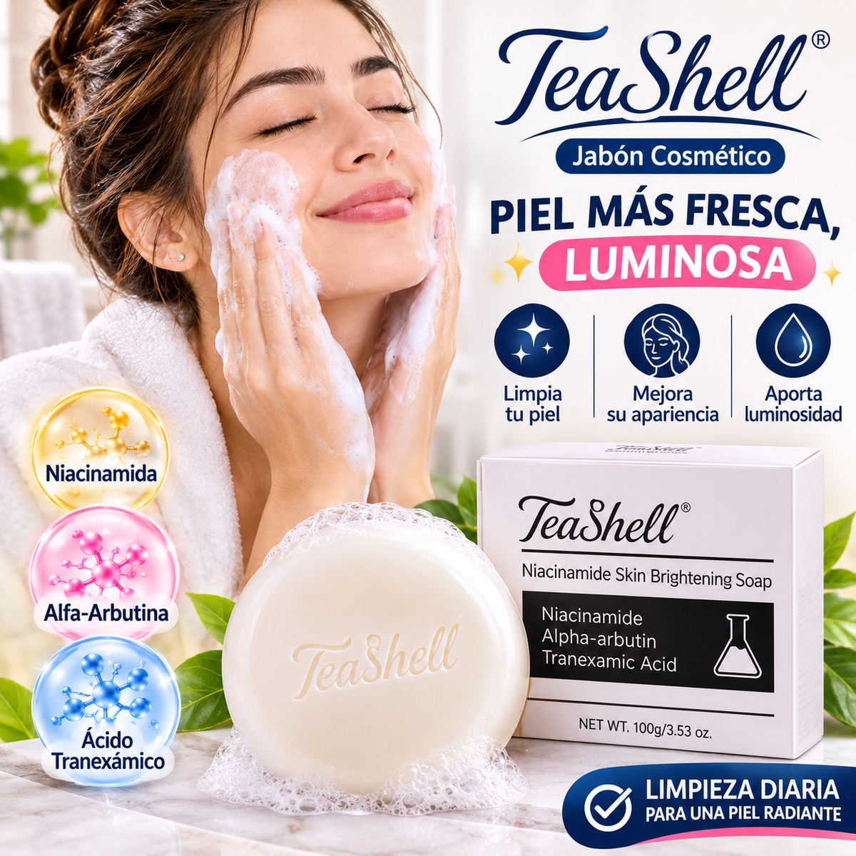 Jabón TeaShell - Jabón de limpieza diaria para una piel sin manchas y luminosa
