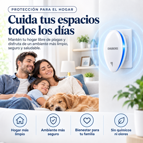 Repelente Ultrasónico ChauBichos™ - Dispositivo eléctrico que ahuyenta plagas mediante ondas ultrasónicas