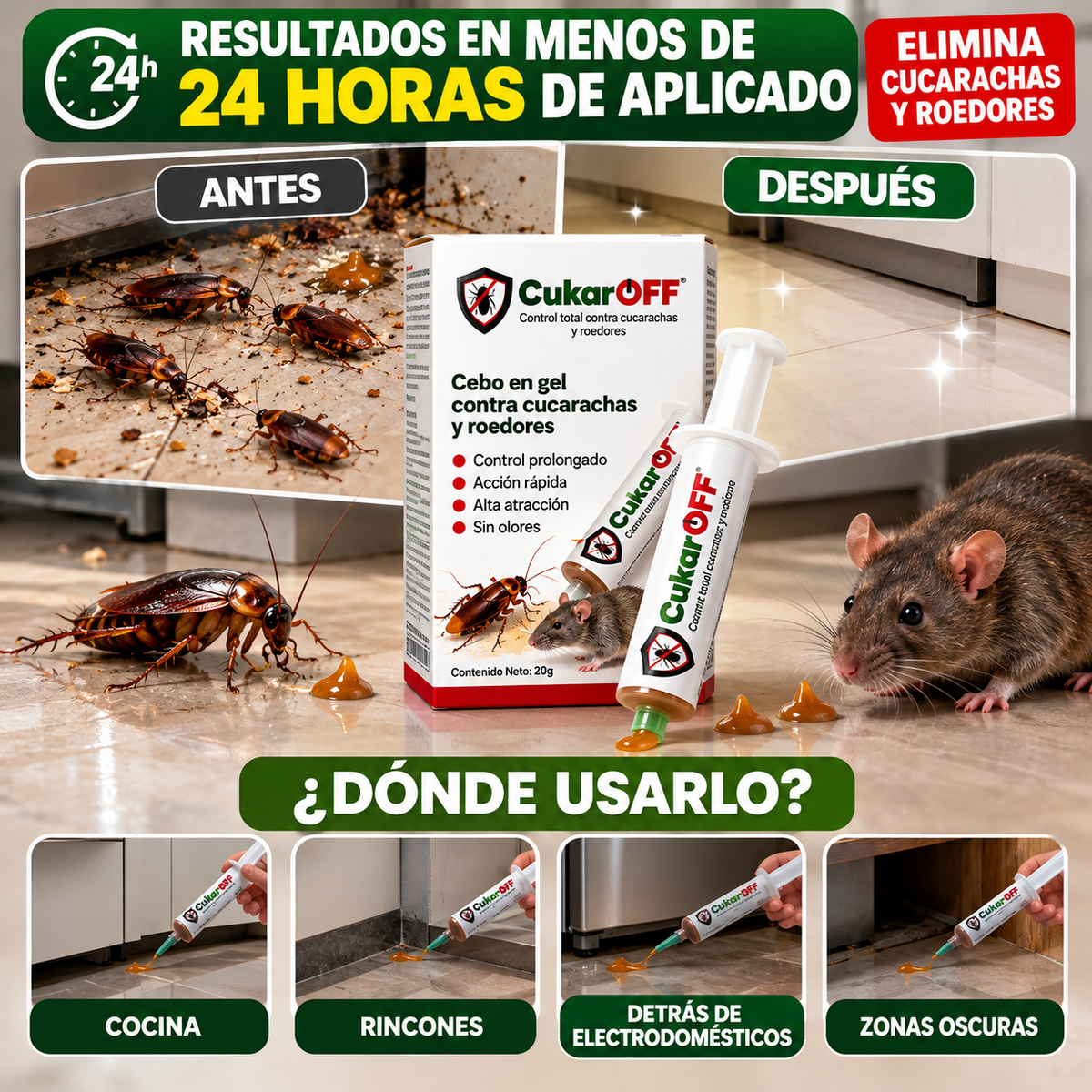 CukarOff - Despídete de las cucarachas y roedores desde el primer uso