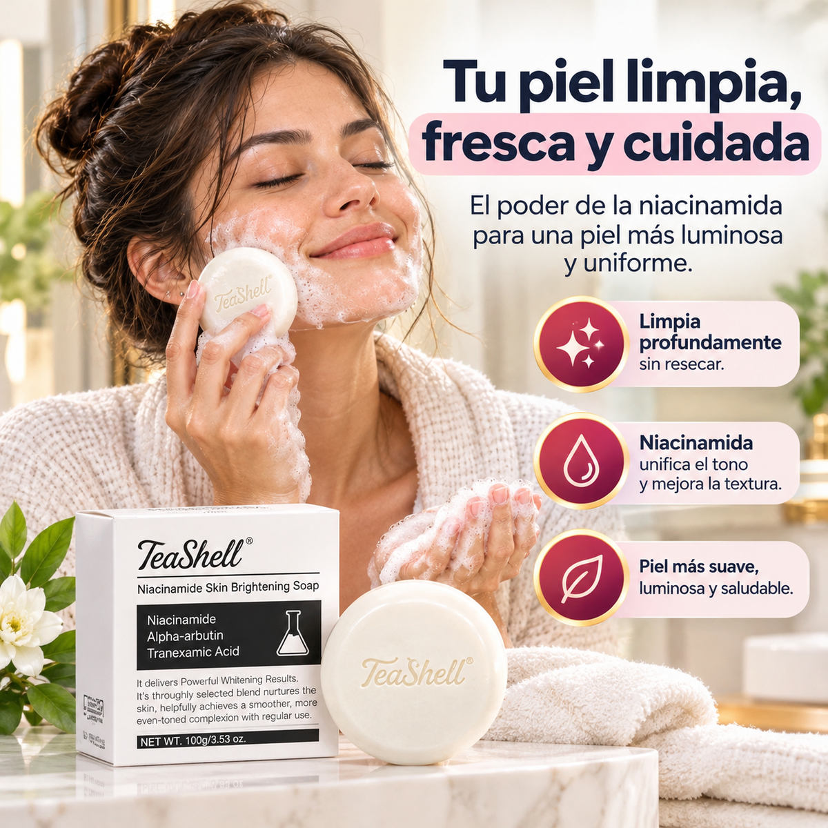 Jabón TeaShell - Jabón de limpieza diaria para una piel sin manchas y luminosa