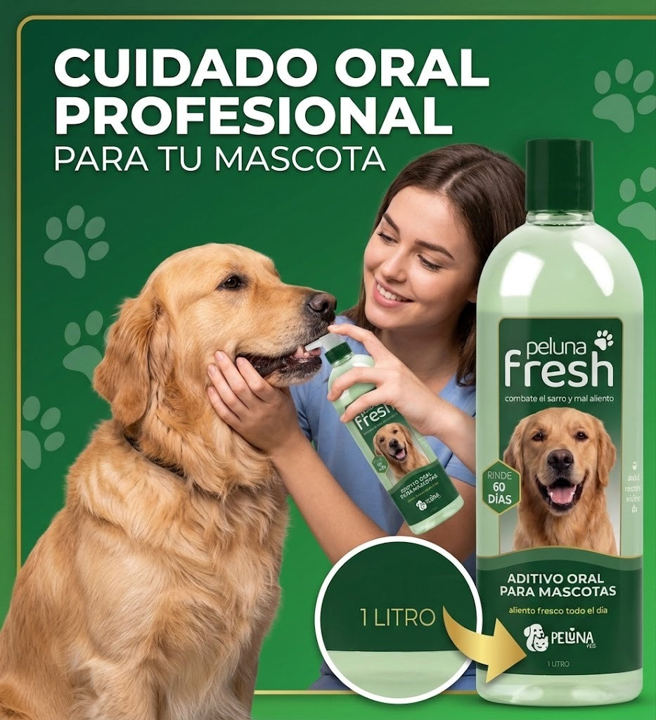 Peluna Fresh - Enjuague bucal para perros contra el mal aliento y el sarro