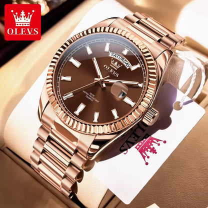 Olves - Reloj elegante con acabado oro rosado